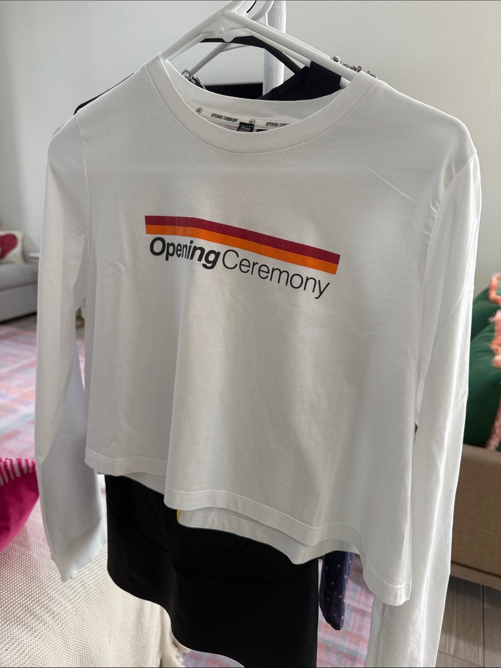 Opening Ceremony White Long Sleeve Tee with Sunset Stripe Logo